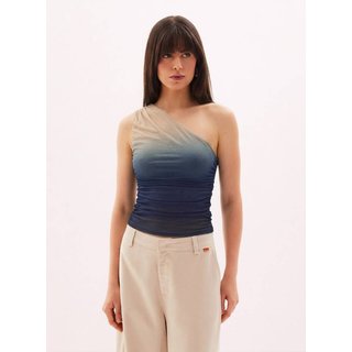 Blusa Feminina Um Ombro Só Triton Azul/Bege
