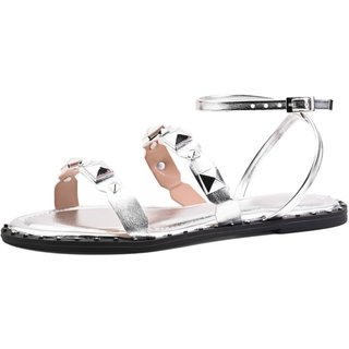 Sandália Feminina Rasteira Prata Tachinhas Spike Santa Rosa