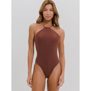 Maiô Body Frente Única Modelador Com Bojo Marrom Moda Praia