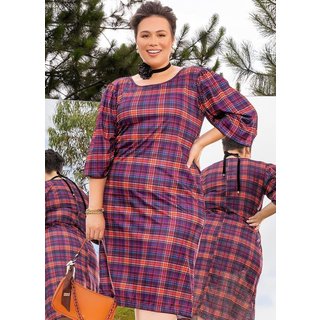 Vestido Em Jersey Acetinado Xadrez Vibrante Marguerite