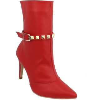Bota Feminina Cano Médio 1793 Salto Fino Vermelho Ferrari