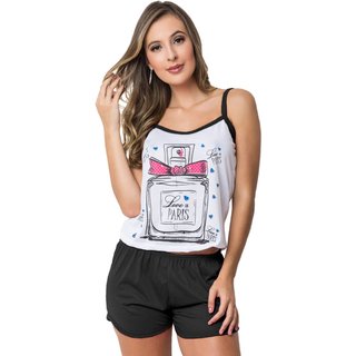 Baby Doll Gabi Lingerie Estampado Malha Alcinha Short Verão Pijama Curto Preto
