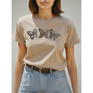 Camiseta Feminina T-shirt Plus Size GuGi Borboletas Blusinha Baby Look Camisa Caqui