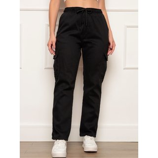Calça Jogger Sarja Cargo Feminina Preta