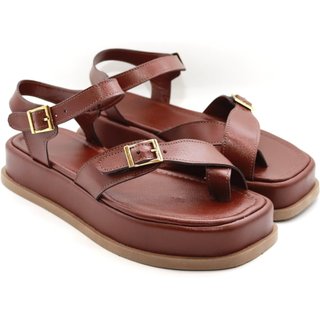 Sandália Flatform Feminina Papete Tiras Fivela 23410 Cacau- Jasmim Flor Da Pele
