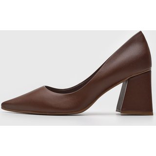 Scarpin Feminino cê Salto Bloco Médio Bico Fino Marrom