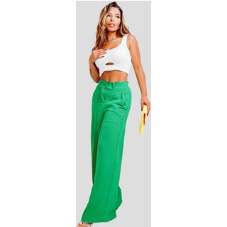 Calça NSTORE Pantalona Wide Leg Social Alfaiataria Solta Verde
