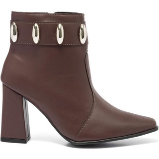 Bota Feminina Stessy Shoes Cano Curto Salto Grosso Casual Lesma Elegante Marrom