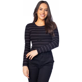 Blusa Feminina Habana Canelada com Listras Preto