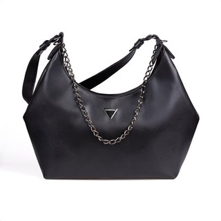 Bolsa Feminina Preta Domidona Hobo Média Detalhe Corrente Metalizada