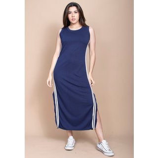 Vestido Cabanafree Midi Fenda Lateral Track Dress Azul