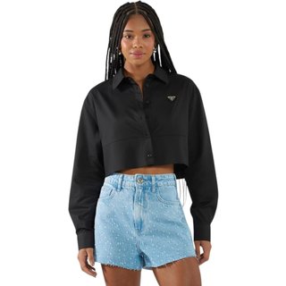 Camisa Feminina Comfort Encurtada Colcci CLC Preto