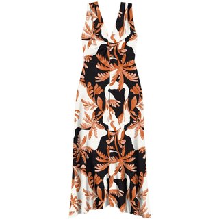 Vestido Longo Estampado Com Decote Em V E Enfeite
