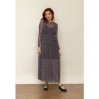 Vestido Aura Carolina Tule Floral Afeto Preto