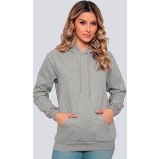 Moletom Liso Feminino Flanelado Blusa de Frio Canguru Cinza