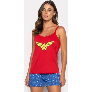 Pijama Mood Modas Curto Adulto Baby Doll Heróina Mulher Maravilha 003 Azul