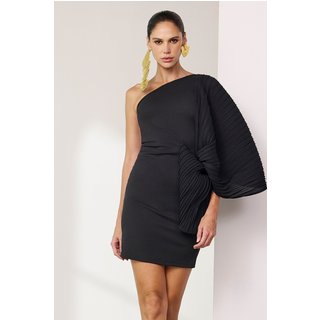 Vestido Curto Liso Com Torção Preto Charry
