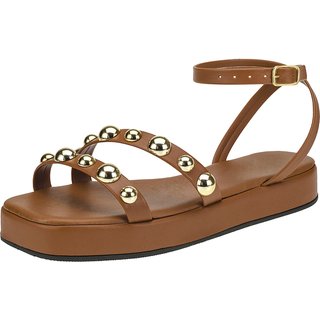 Sandalia Fem Maduda Flatform Meia Esfera Moda Conforto Caramelo
