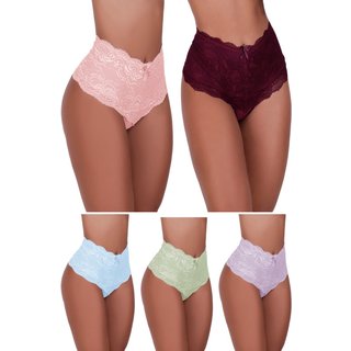 Kit 5 Calcinha Cinta MdMix Rendada Cintura Alta Modeladora