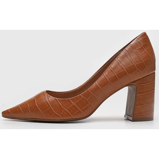 Scarpin Feminino cê Salto Médio Croco Marrom