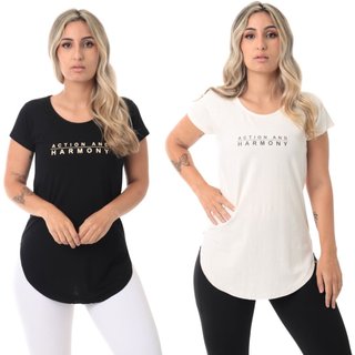 kit 2 Blusa Feminina Academia Action Preta e Marfim