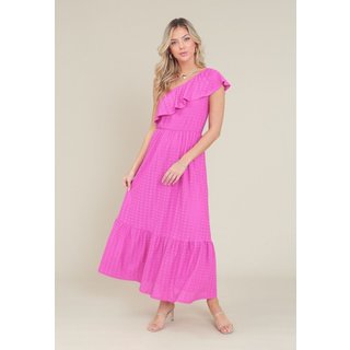 Vestido Midi Pop Me Em Malha Laise Ombro Só Fucsia