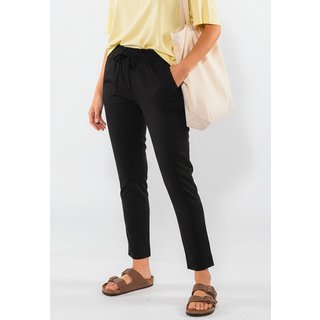 Calça Sarja Feminina Cintura Alta com Elastano e Amarração Conforto e Estilo Casual Preto
