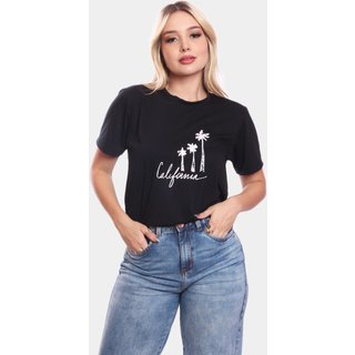 Tshirt Blusa Feminina Coqueiros California Estampada Manga Curta Camiseta Camisa Preto