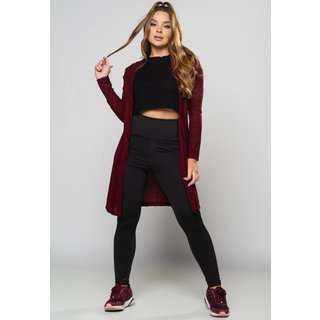 Cardigan MVB Modas Canelado Feminino Kimono Blusa de Frio Vinho