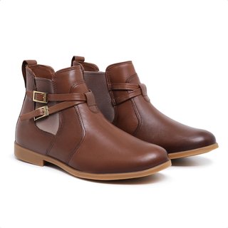 Bota chelsea couro feminina, Mod.0818 Havana Marrom