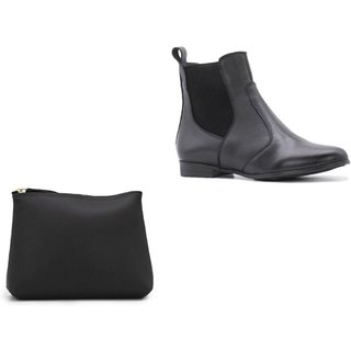 Kit Bota Chelsea Feminina de Couro com Necesserie Preto Tellini Store