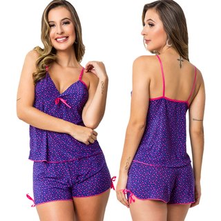 Baby Doll Estampado Gabi Lingerie Adulto Curto Short Pijama Verão Alça Multicolorido