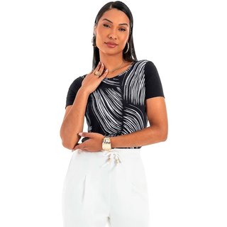 Blusa Feminina Habana Estampa Rotativa Preto/Branco