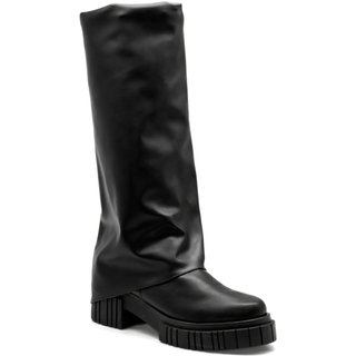 Bota Feminina Com Capa e Sola Tratorada Biker Urbano Chic Preta 23108