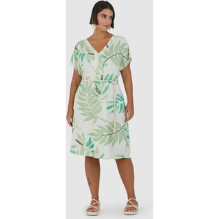 Vestido Feminino Plus Size Folhagem Com Cinto De Cordão Em Viscose Stretch
