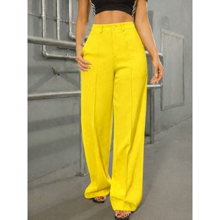 Calça Wide Leg Pantalona Alfaiataria Feminina CKF Wear Amarelo