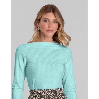 Blusa Feminina Manga Longa Canelada Dianna Azul
