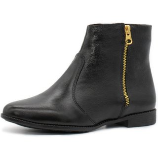 Bota Cano Curto Feminina Couro Preto Ziper Tellini Store