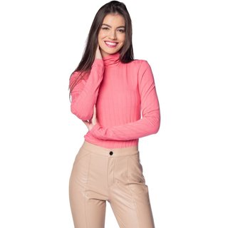 Blusa Feminina Cativa Canelada Gola Alta Rosa