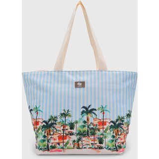 Bolsa Feminina Colcci Estampa Tropical Azul Claro e Branca