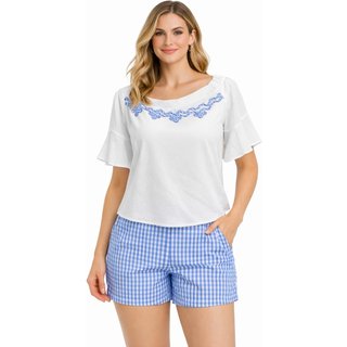 Conjunto Feminino Blusa e Shorts Bordado Manga Sino