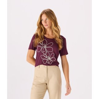 Blusa Makenji Malha Bordado Flor Feminina Berinjela