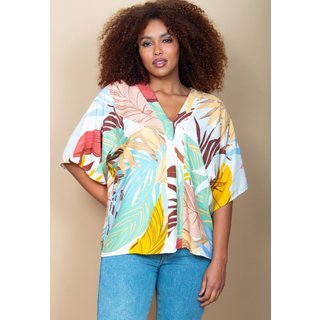 Blusa Cabanafree Gola V Manga Curta Estampa Aurora Suave