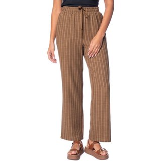 Calça Feminina Facinelli Reta Listrado Rústico Marrom