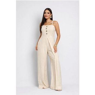 Macacão Longo D Bell Outlet Fashion Alcinha Creme