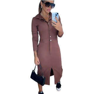 Vestido Summer Body Midi Camisa Feminina com Botões e Fenda Frontal
