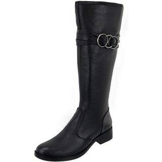 Bota Montaria em Couro Feminina Cano Longo Metal Preto Lançamento Kuento Shoes