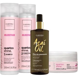 Kit Cadiveu Professional Quartzo Shine Shampoo Condicionador Máscara e Açaí Oil 110 (4 produtos)