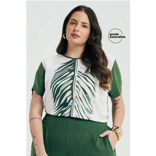 Blusa Feminina Folhagem Com Brilho Marialícia Verde
