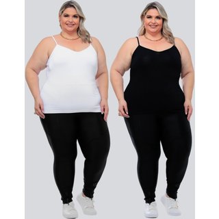 Kit 2 Peças Regata Plus Size Feminina Básica GARAIS MODA Alcinha Fina Leve estilo Casual moda Verão Blogueira Preto Branco